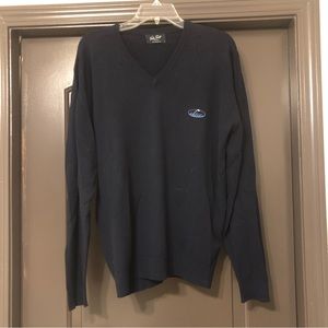 Peter Scott Scotland dark navy cashmere long sleeve v-neck sweater